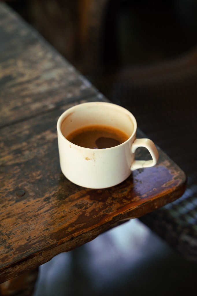 Espresso cup on a wooden table