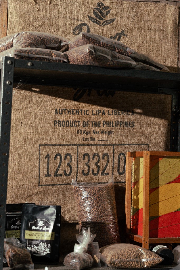 Authentic Lipa Liberica coffee sacks and packaged beans